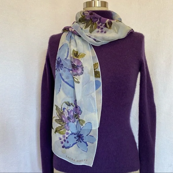 Laura Ashley silk georgette floral oblong scarf - Picture 5 of 5